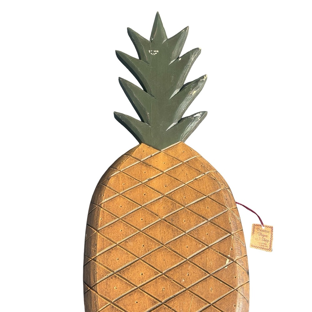 Primitive Thyme Michelle Clark Wood Pineapple Wall Art 26x12 Distressed Folk Art - Picture 3 of 5